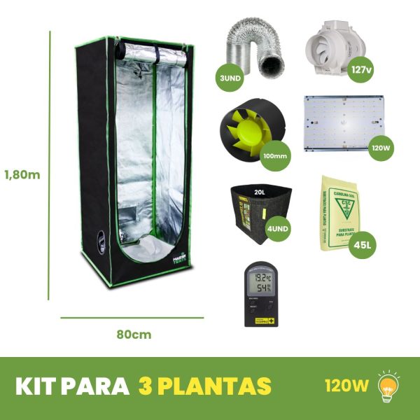 KIT CULTIVO 03 PLANTAS - LED 120W