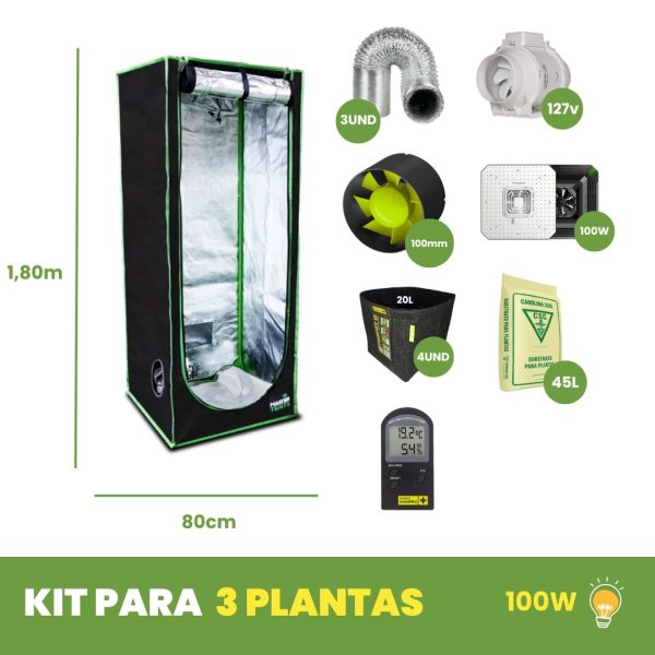 KIT CULTIVO 03 PLANTAS - LED 100W