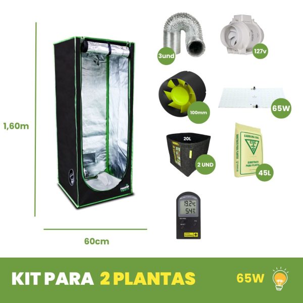 KIT CULTIVO 02 PLANTAS - MASTER TENTS - LED 65W