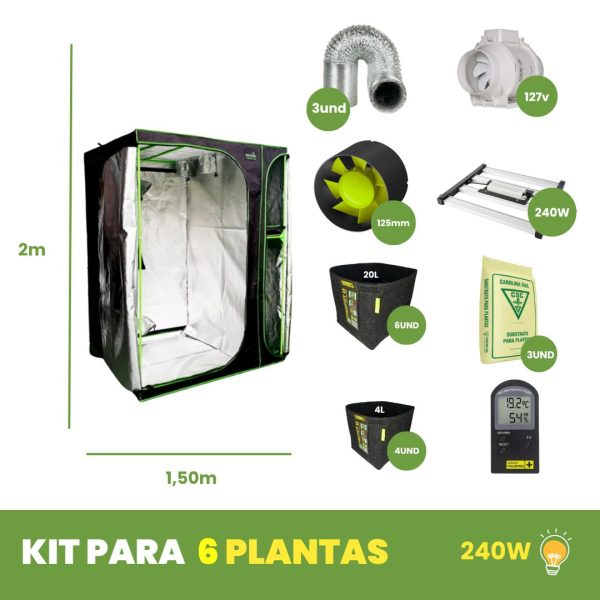 KIT CULTIVO 06 PLANTAS - 2 em 1 - LED  240W