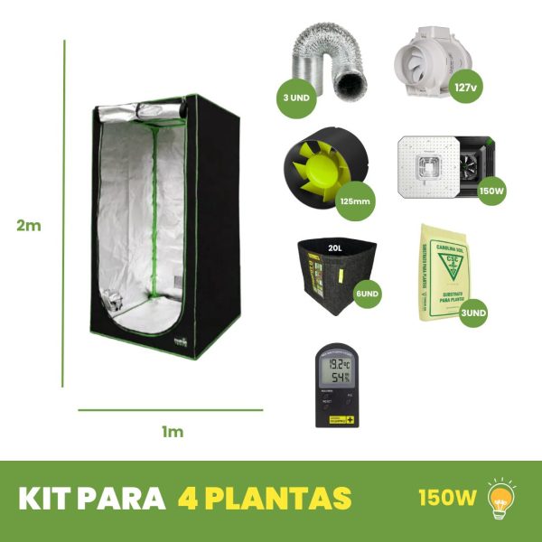 KIT CULTIVO 04 PLANTAS - LED 150W