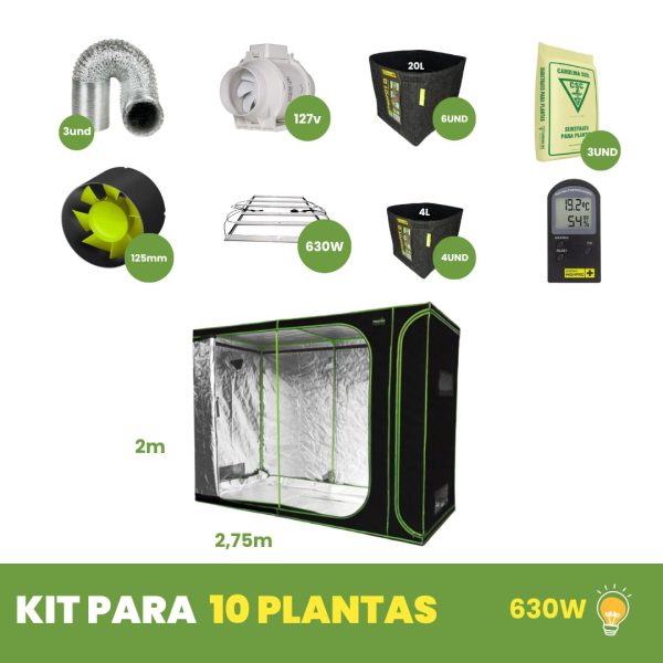KIT CULTIVO 10 PLANTAS - 2 em 1 - LED 630W