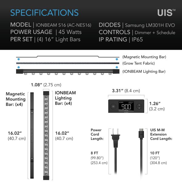 LED ACESSÓRIO IONBEAM S16, Barras de luz LED de espectro completo para cultivo, Samsung LM301H EVO, 40 cm. - Imagem 6